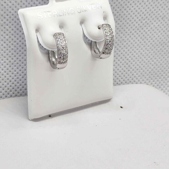 Brand New  Sterling Silver 925 cz stones huggie Earrings - Picture 3 of 4